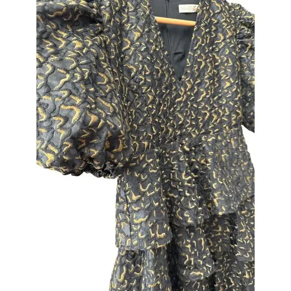 Marie Oliver Everly Embroidered Ruffle Organza Midi in Plume Dress Size 2
